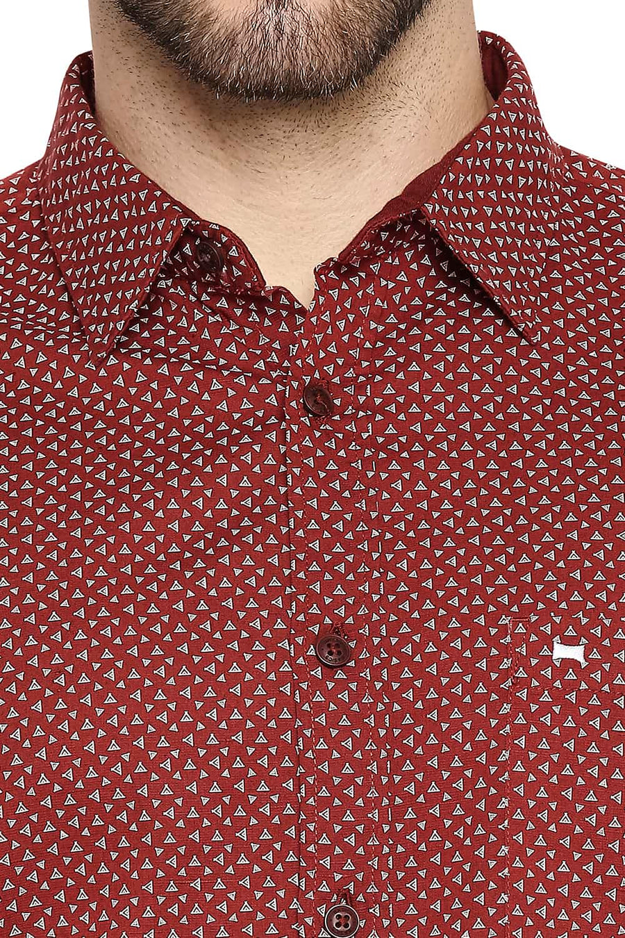 BASICS SLIM FIT BURNT MAROON COTTON LINEN PRINTED SHIRT