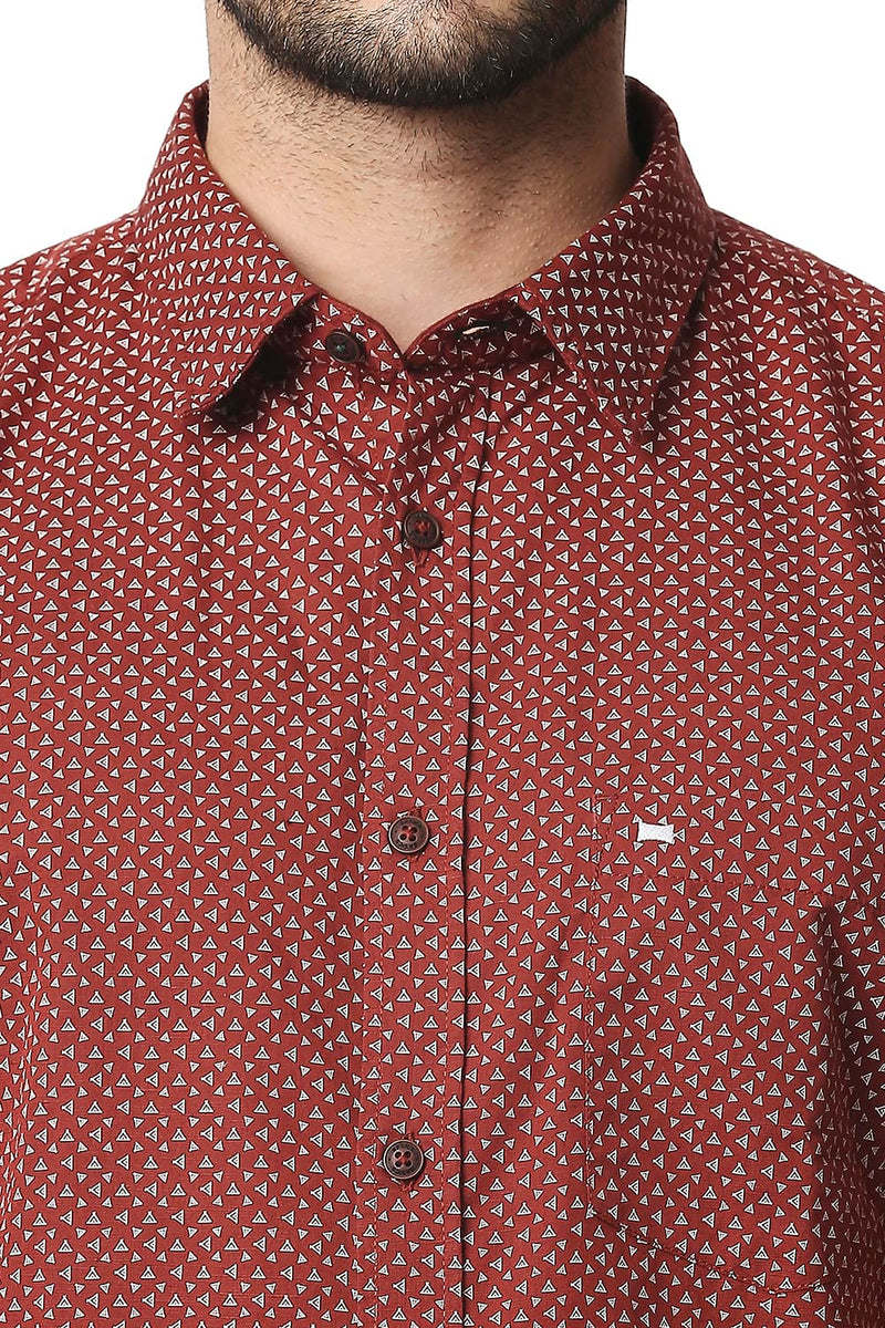 BASICS SLIM FIT COTTON LINEN PRINTED HALFSLEEVES SHIRT