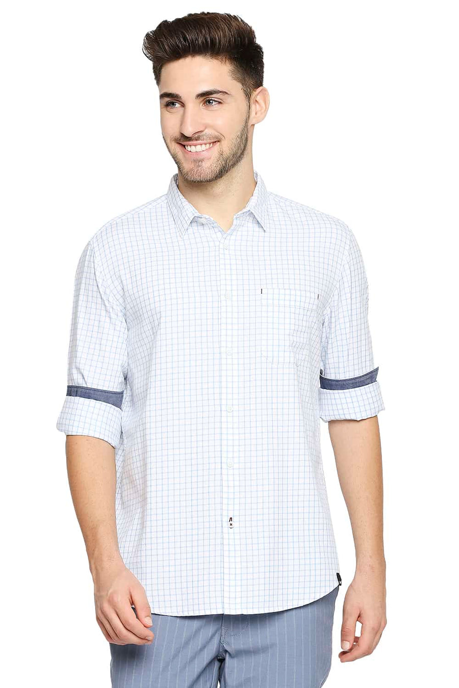BASICS SLIM FIT BRILLIANT WHITE GRINDLE CHECKS SHIRT