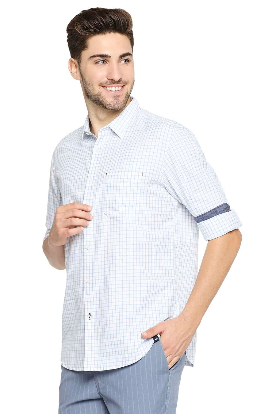 BASICS SLIM FIT BRILLIANT WHITE GRINDLE CHECKS SHIRT