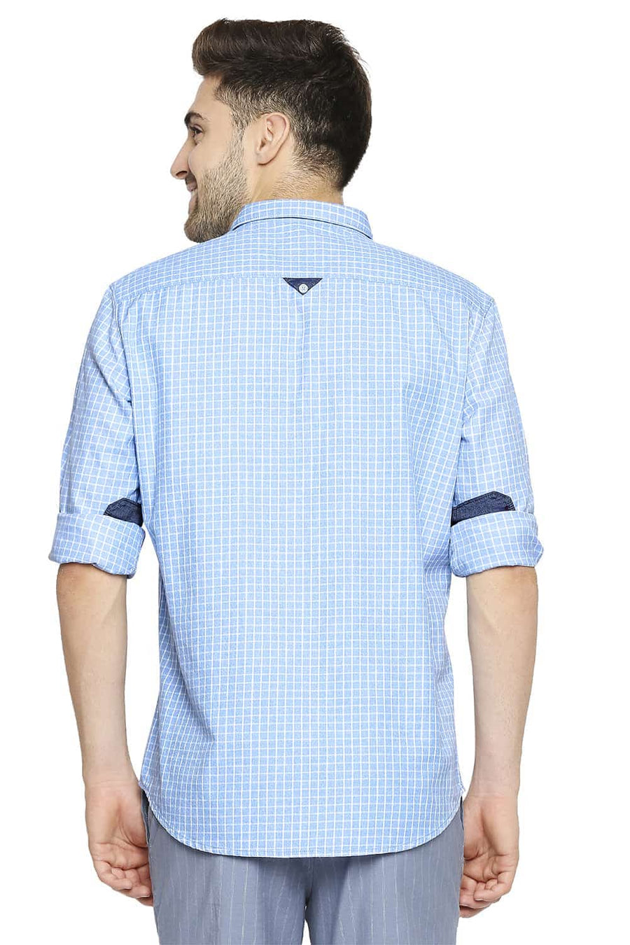 BASICS SLIM FIT FROZEN BLUE GRINDLE CHECKS SHIRT