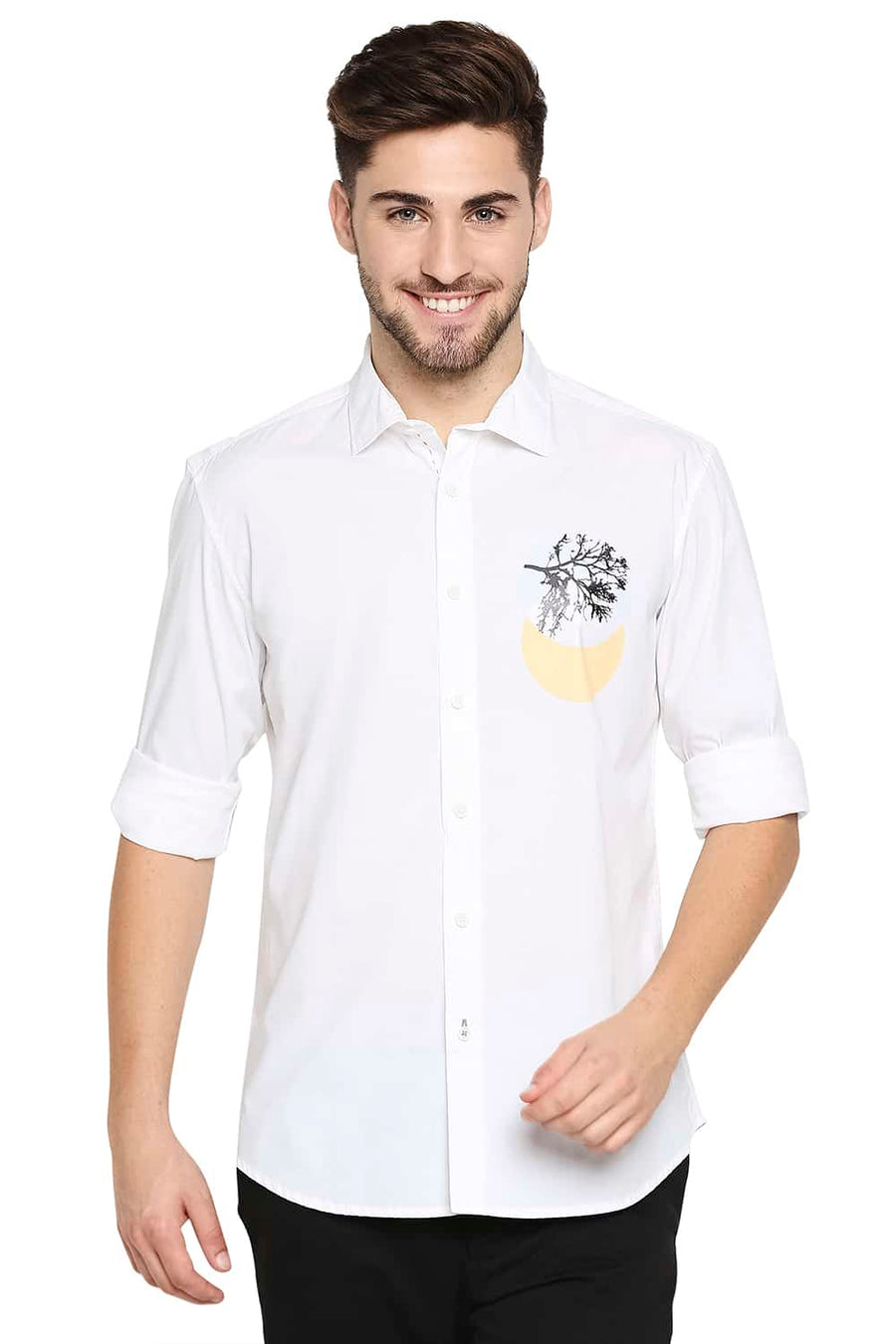 BASICS SLIM FIT SNOW WHITE POPLIN STRETCH SHIRT