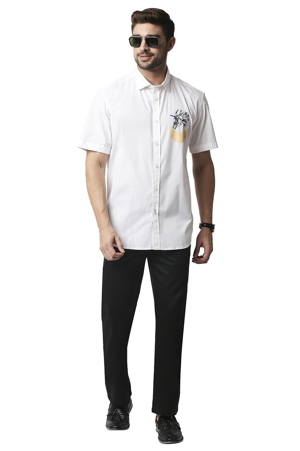 BASICS SLIM FIT POPLIN STRETCH HALFSLEEVES SHIRT