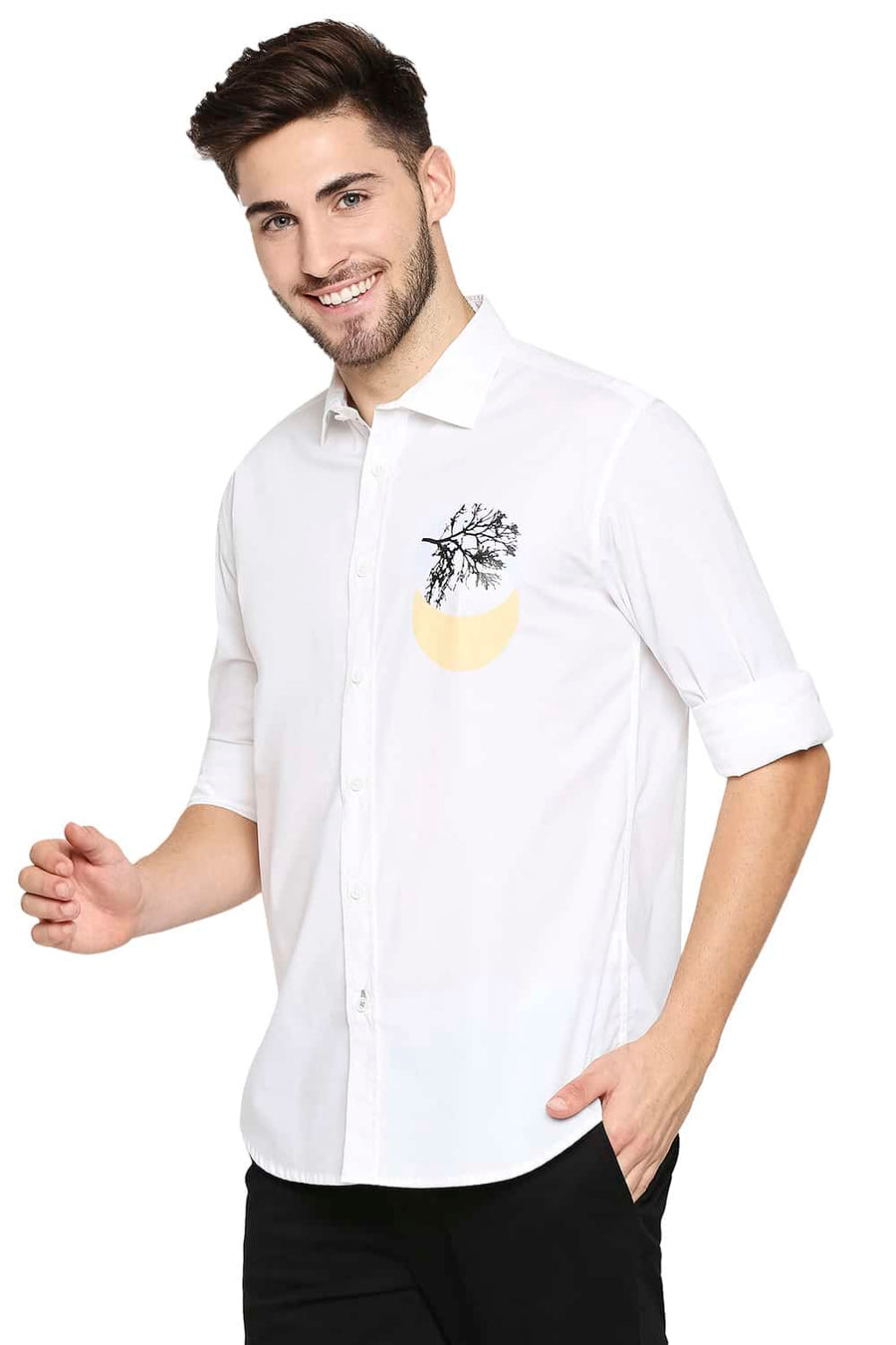 BASICS SLIM FIT SNOW WHITE POPLIN STRETCH SHIRT