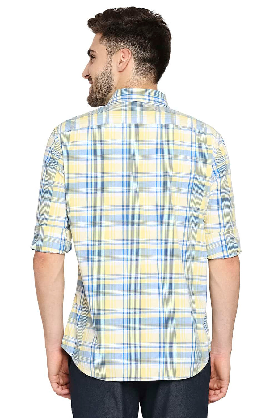 BASICS SLIM FIT ASPEN YELLOW CHECKS SHIRT