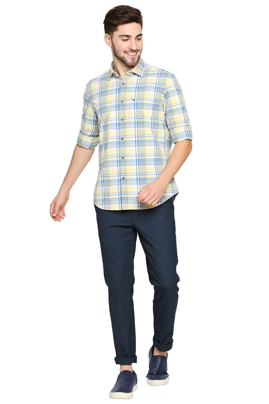 BASICS SLIM FIT ASPEN YELLOW CHECKS SHIRT