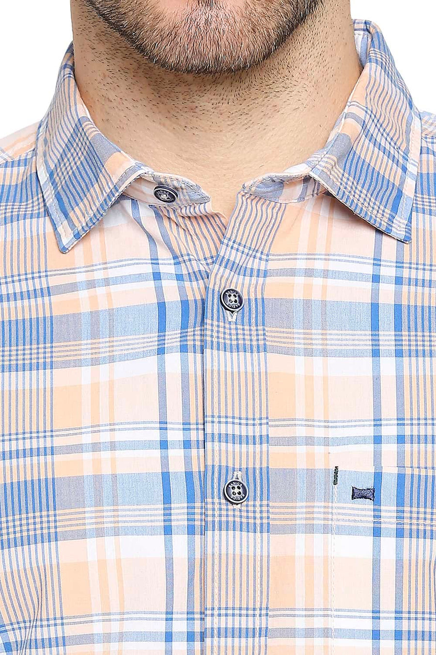 BASICS SLIM FIT CORAL ORANGE CHECKS SHIRT