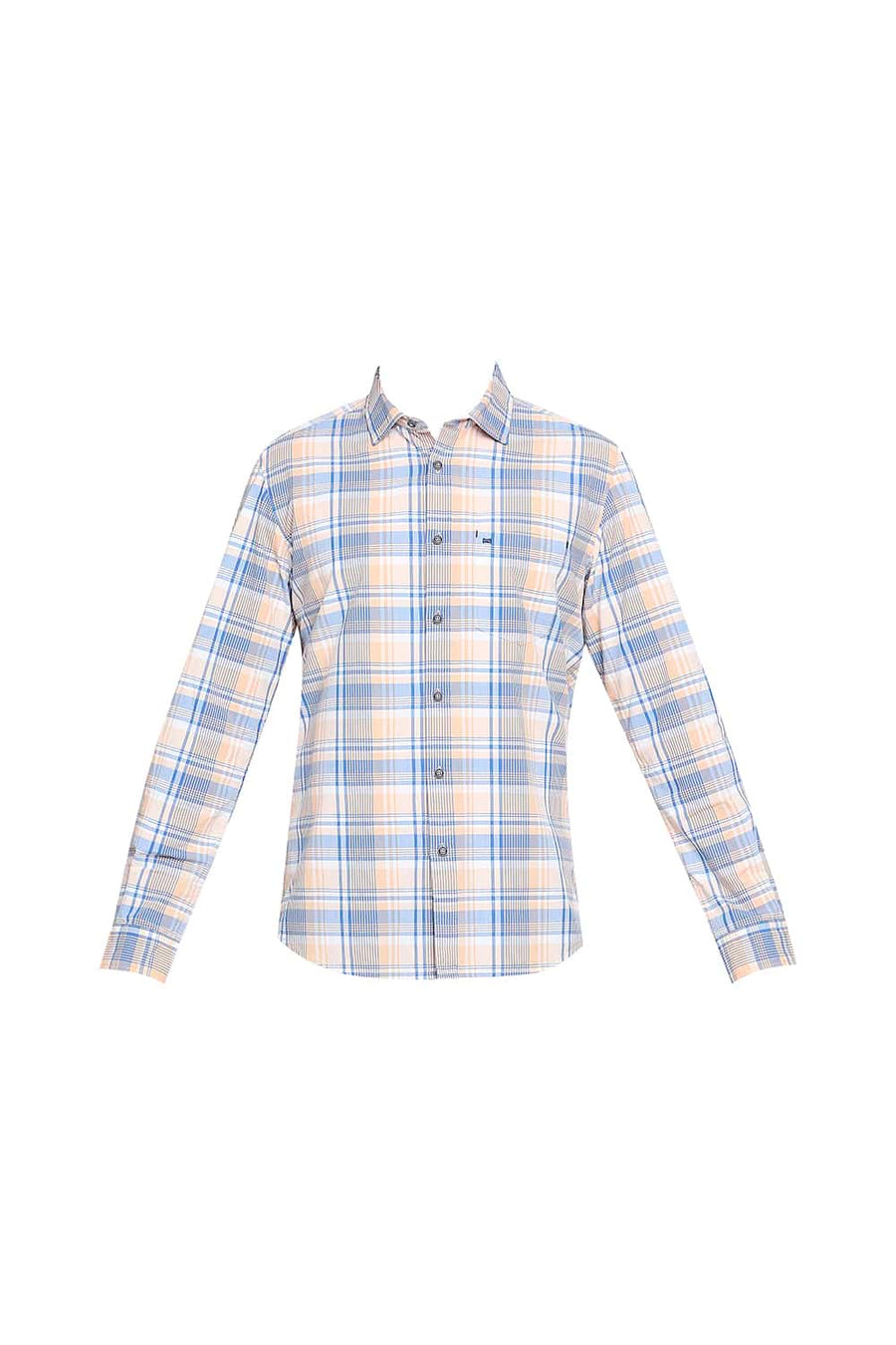 BASICS SLIM FIT CORAL ORANGE CHECKS SHIRT