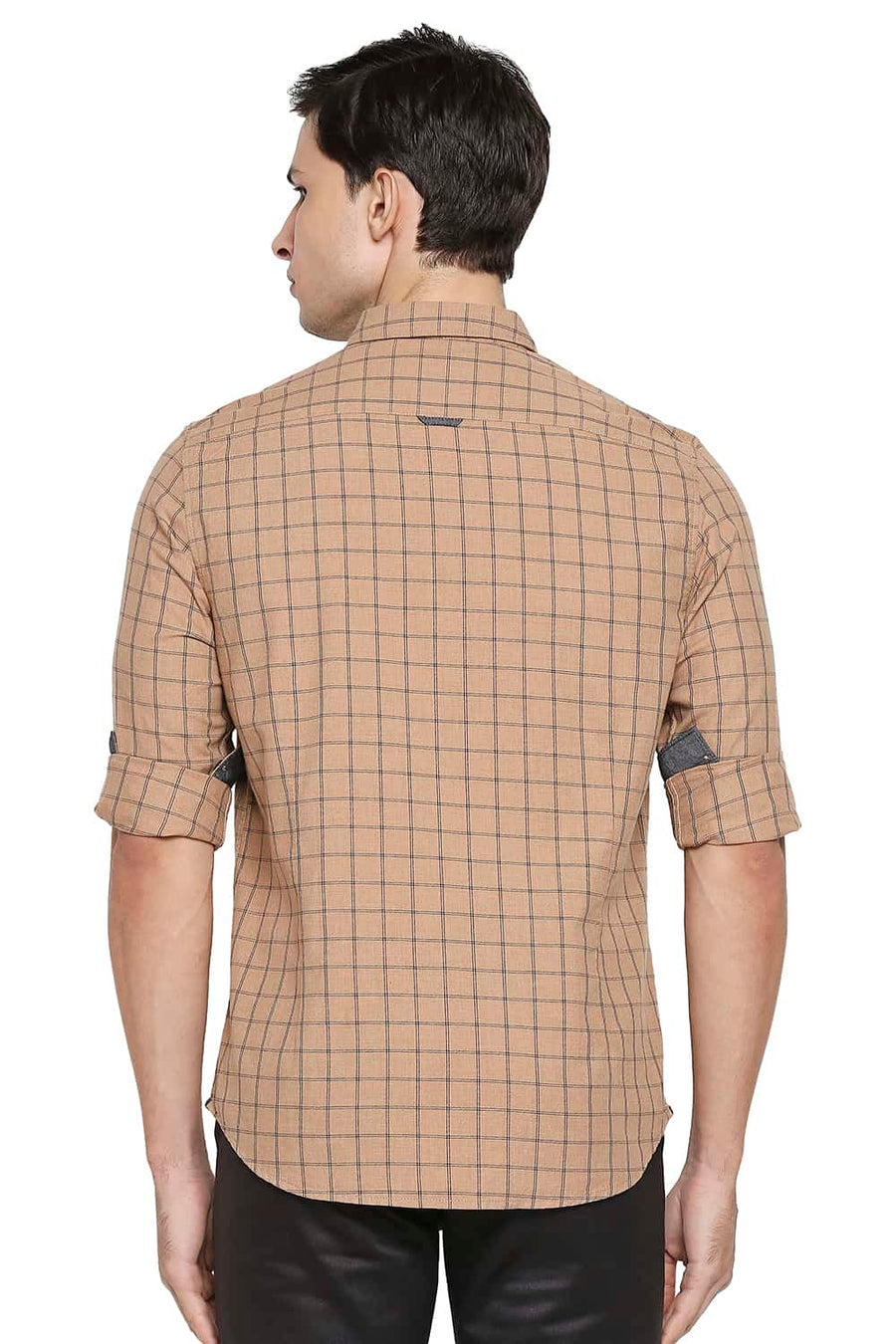 BASICS SLIM FIT MACCHIATO BROWN MELANGE CHECKS SHIRT