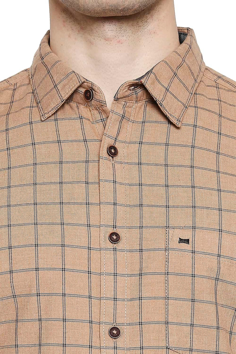 BASICS SLIM FIT MACCHIATO BROWN MELANGE CHECKS SHIRT