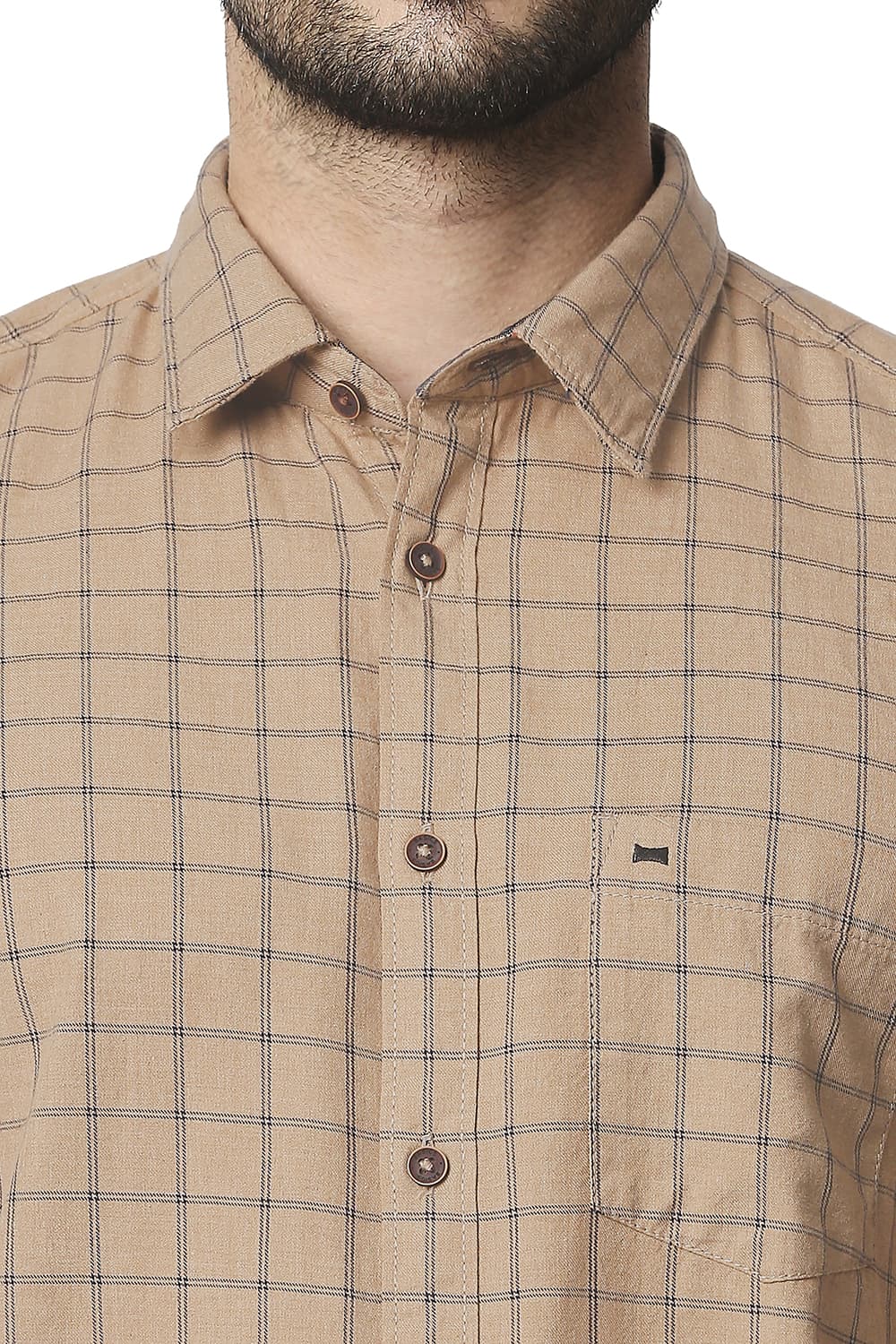 BASICS SLIM FIT MELANGE CHECKS HALFSLEEVES SHIRT