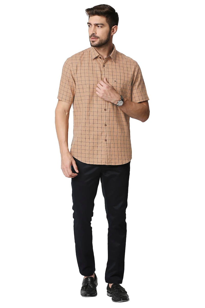 BASICS SLIM FIT MELANGE CHECKS HALFSLEEVES SHIRT