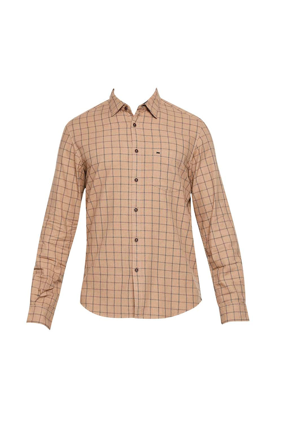 BASICS SLIM FIT MACCHIATO BROWN MELANGE CHECKS SHIRT
