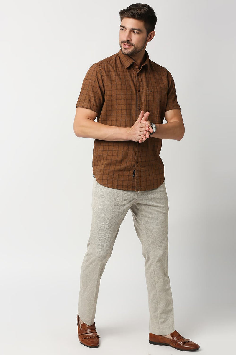 Slim Fit Melange Checks Halfsleeves Shirt