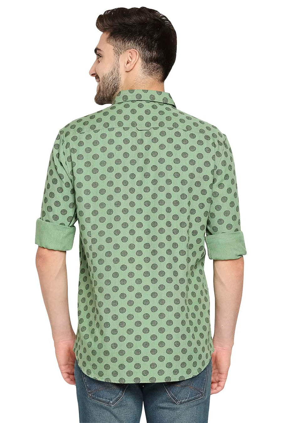 BASICS SLIM FIT KASHMIR GREEN MELANGE PRINTED SHIRT