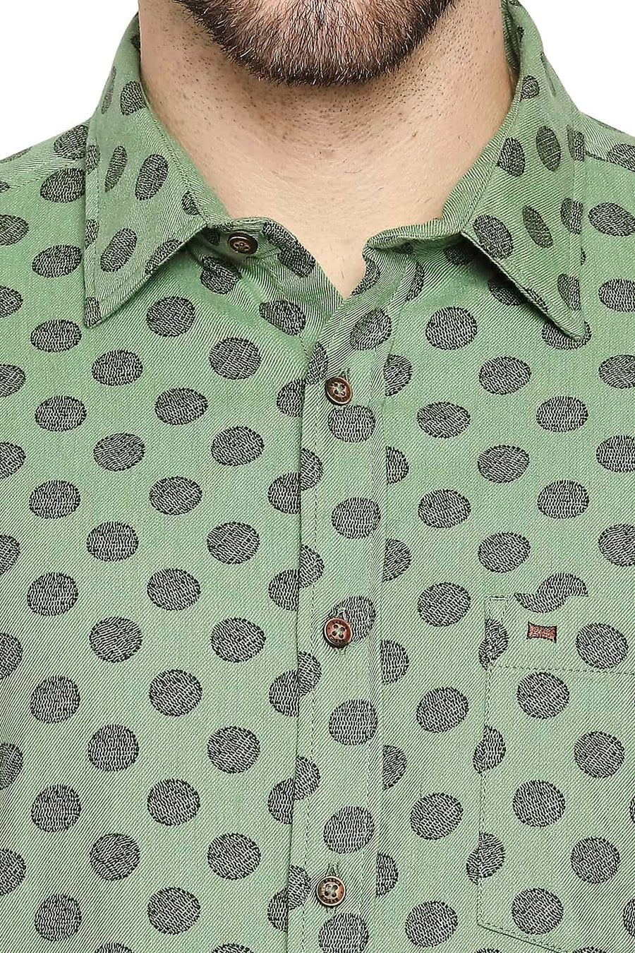 BASICS SLIM FIT KASHMIR GREEN MELANGE PRINTED SHIRT