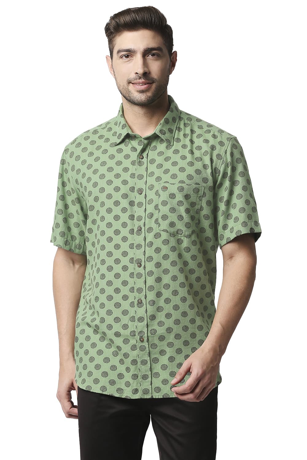 BASICS SLIM FIT MELANGE PRINTED SHIRT