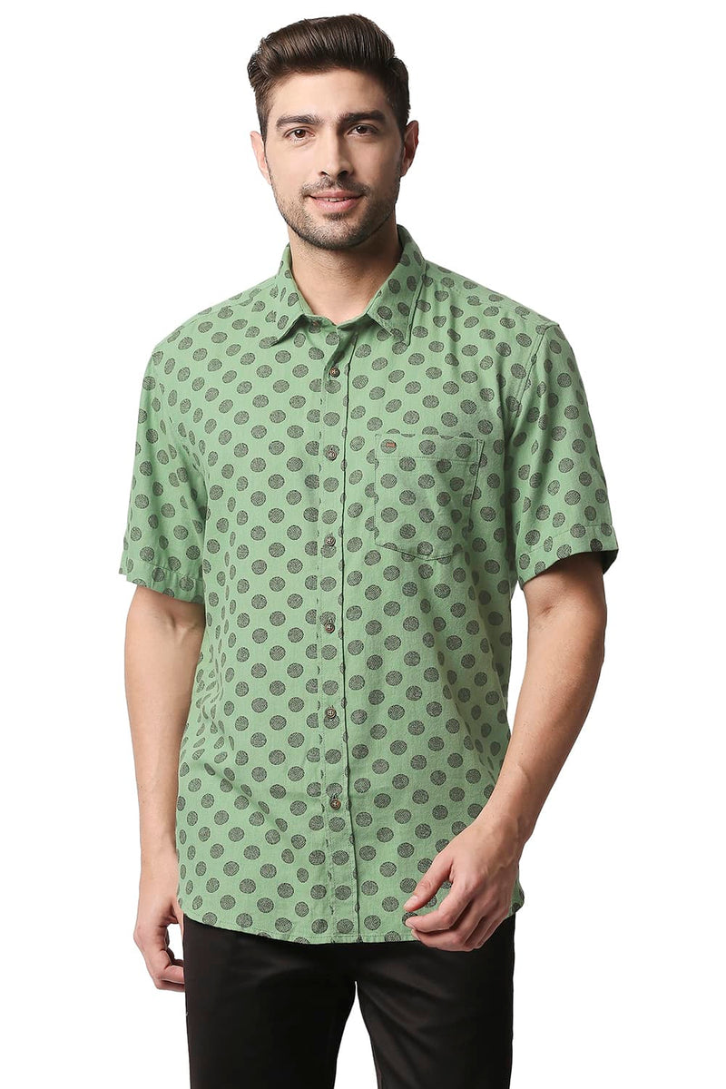 BASICS SLIM FIT MELANGE PRINTED SHIRT