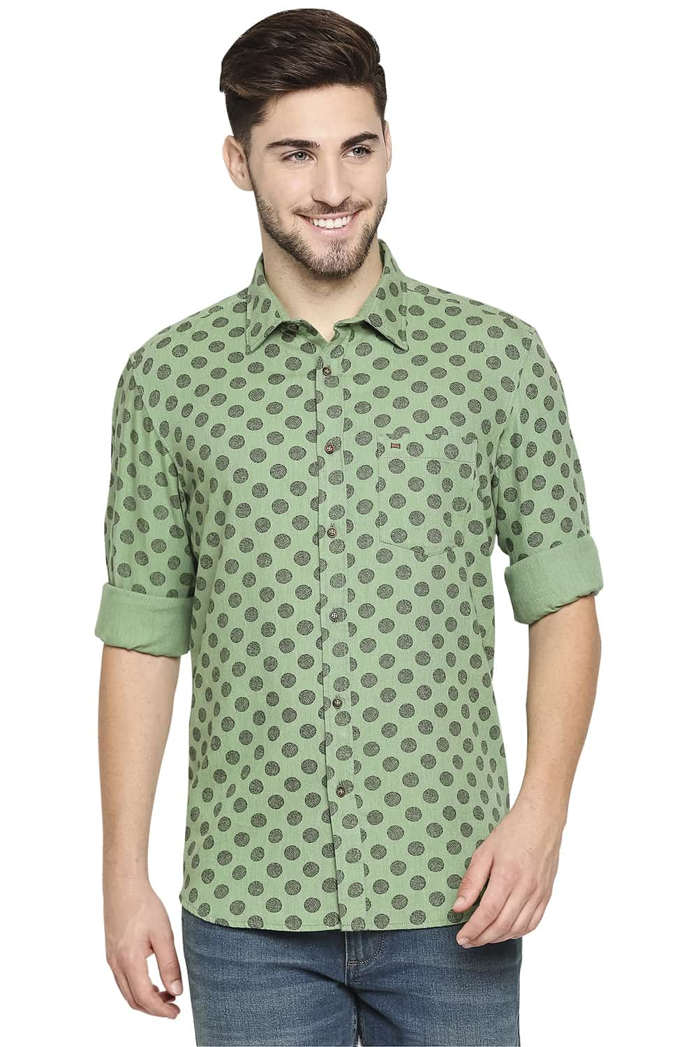 BASICS SLIM FIT MELANGE PRINTED SHIRT