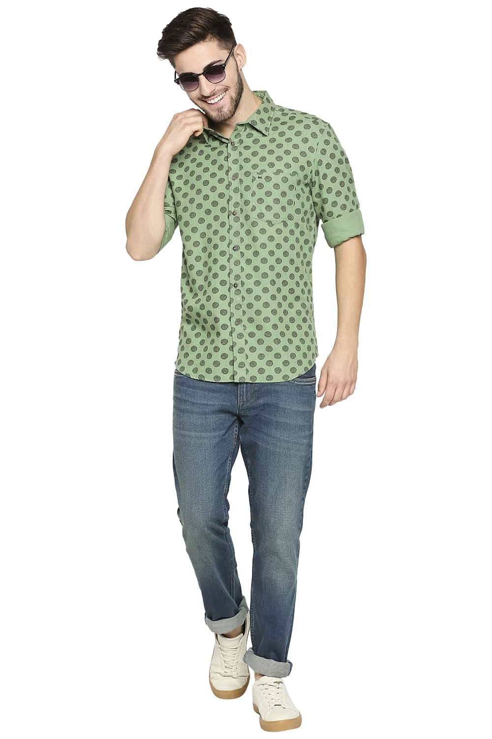 BASICS SLIM FIT MELANGE PRINTED SHIRT