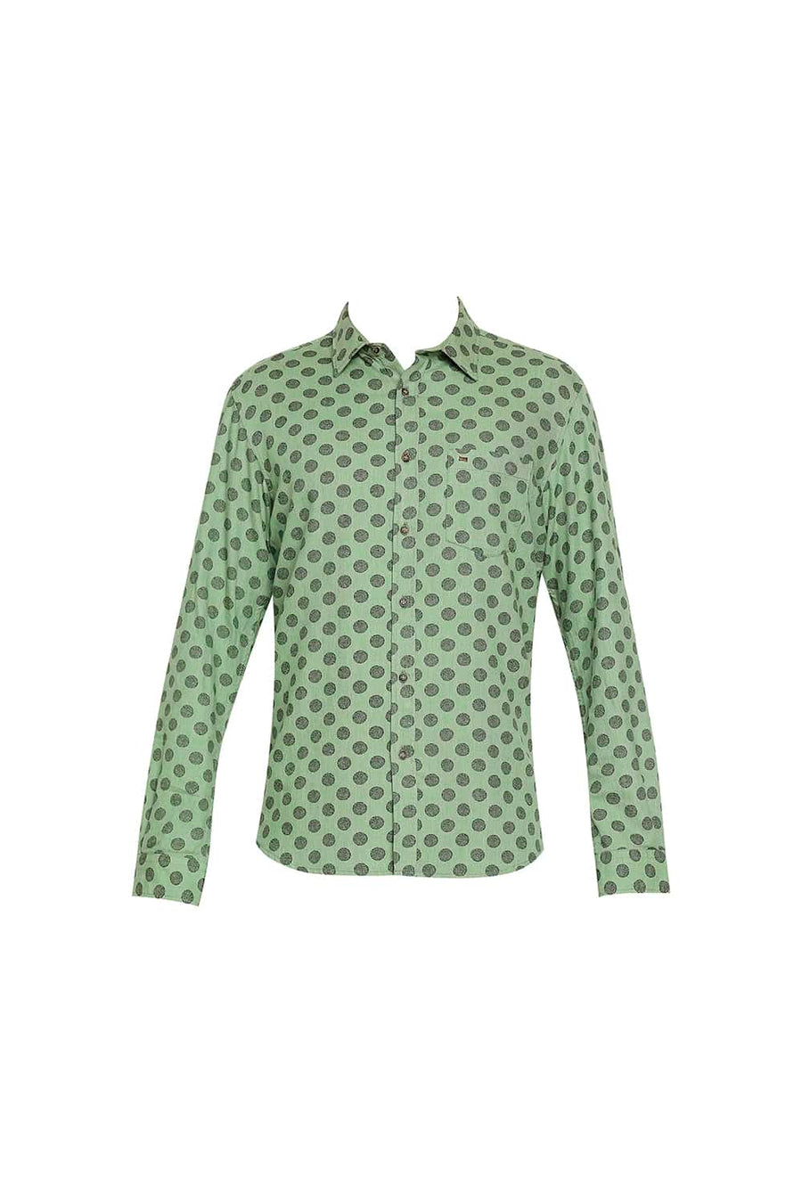 BASICS SLIM FIT KASHMIR GREEN MELANGE PRINTED SHIRT