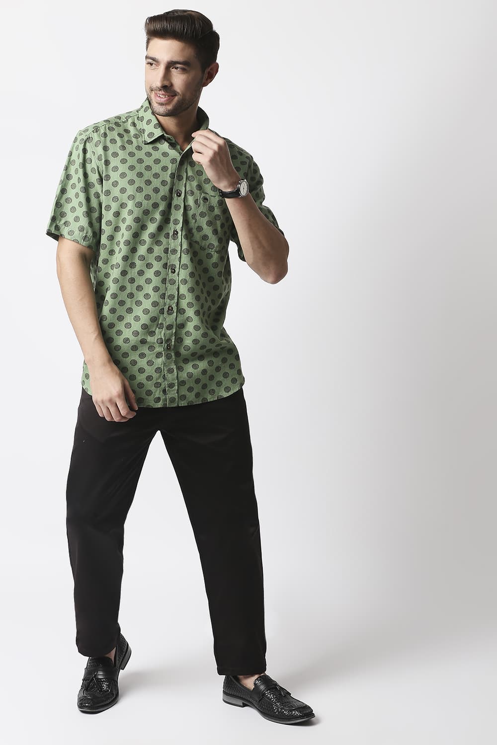 Slim Fit Melange Printed Halfsleeves Shirt