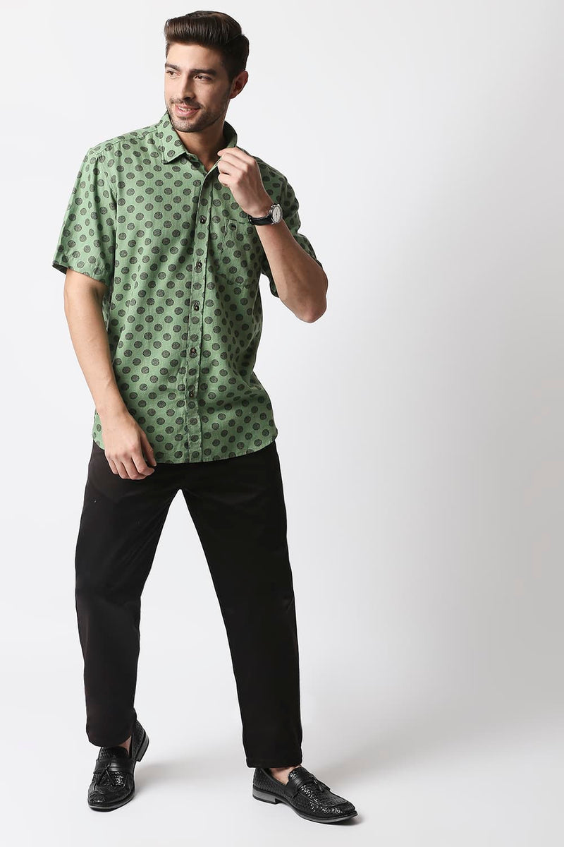 Slim Fit Melange Printed Halfsleeves Shirt