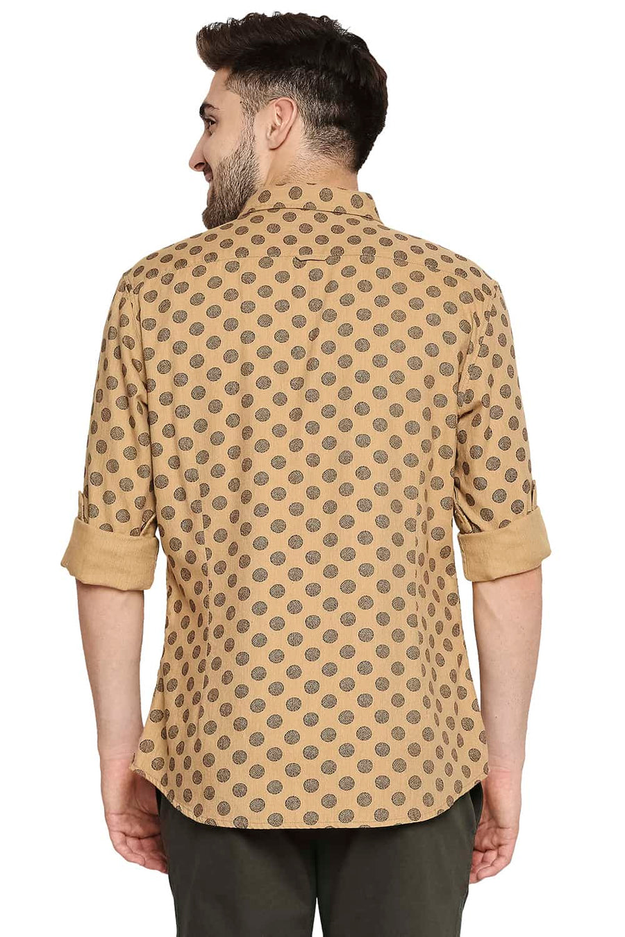 BASICS SLIM FIT CINNAMON BROWN MELANGE PRINTED SHIRT
