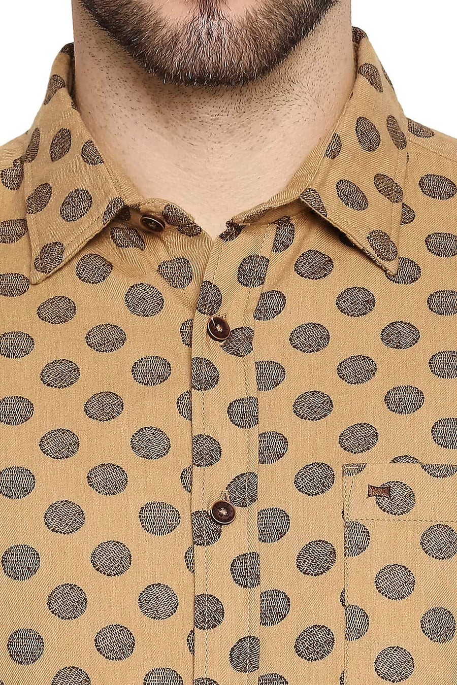 BASICS SLIM FIT CINNAMON BROWN MELANGE PRINTED SHIRT