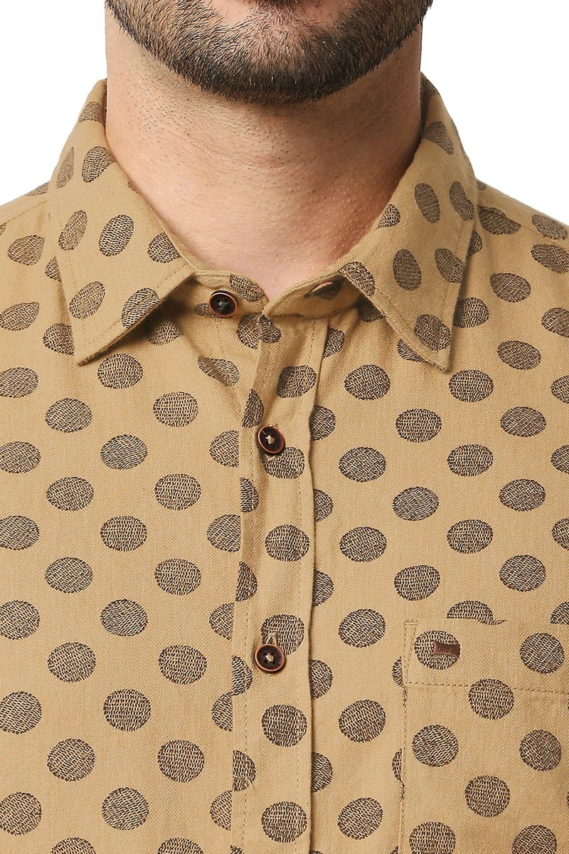 BASICS SLIM FIT MELANGE PRINTED HALFSLEEVES SHIRT