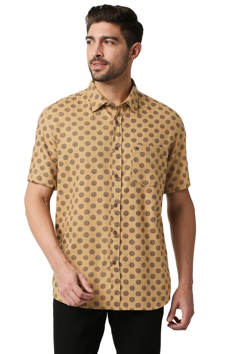 BASICS SLIM FIT MELANGE PRINTED HALFSLEEVES SHIRT