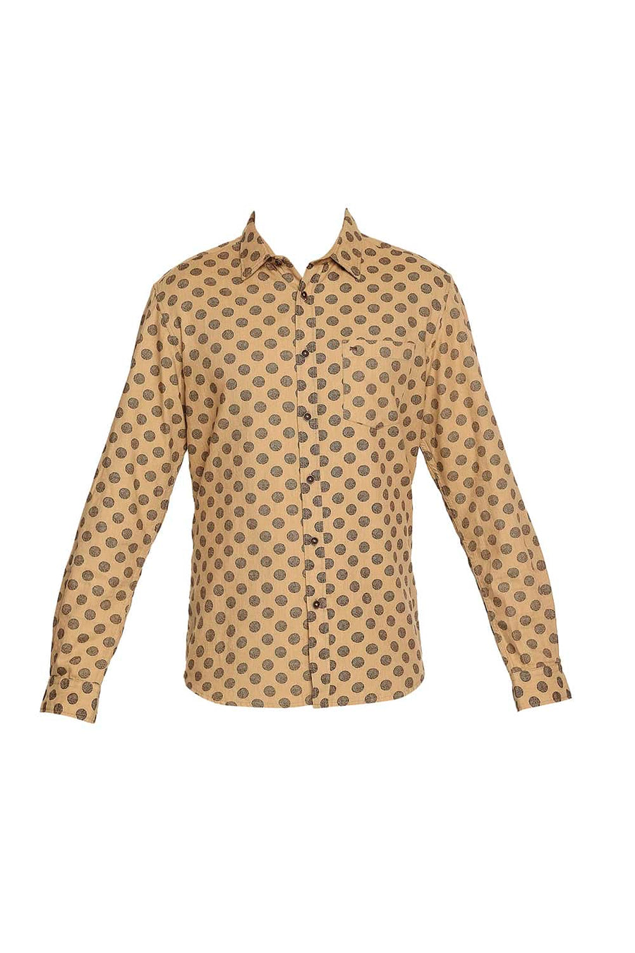BASICS SLIM FIT CINNAMON BROWN MELANGE PRINTED SHIRT