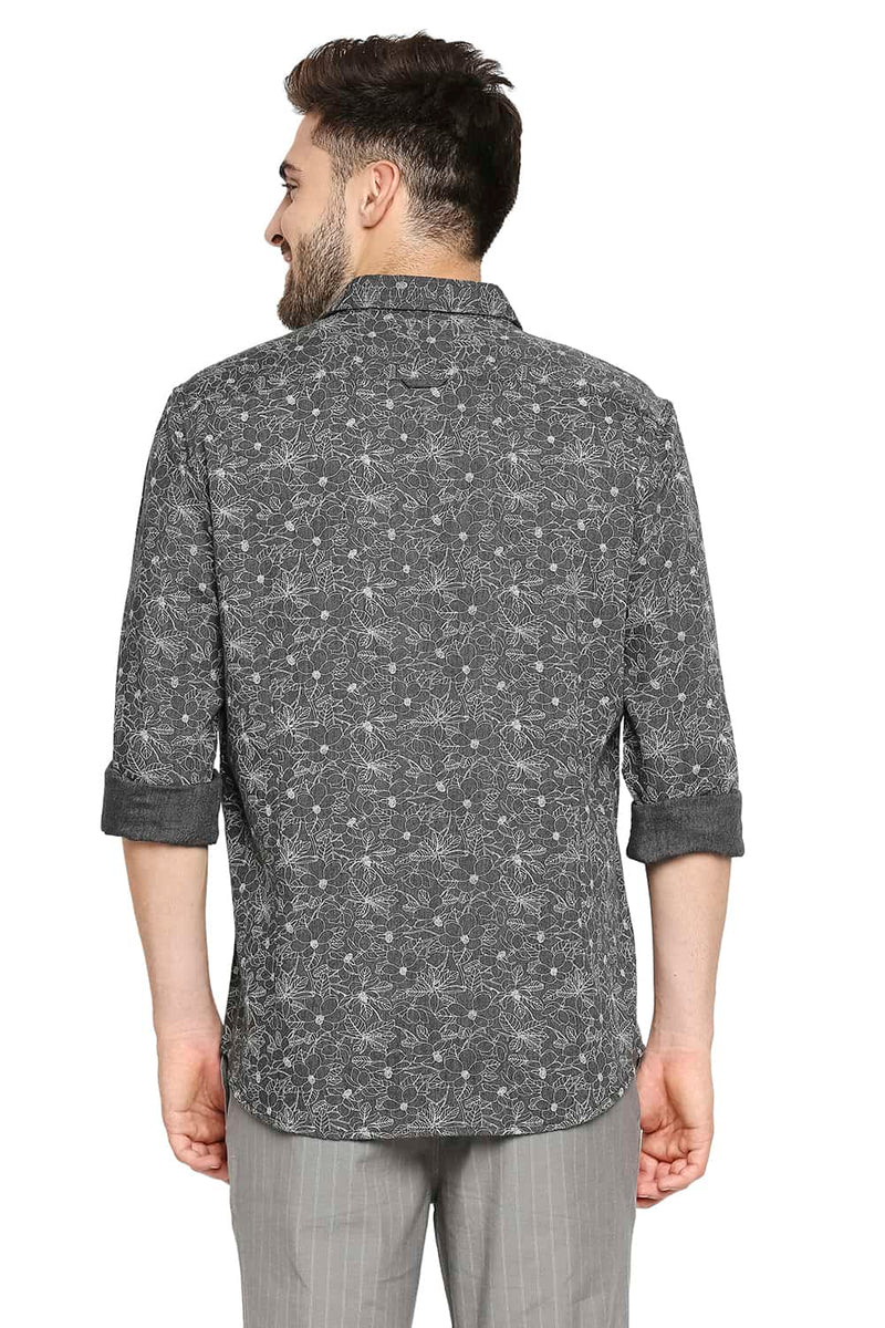 BASICS SLIM FIT MELANGE PRINTED SHIRT