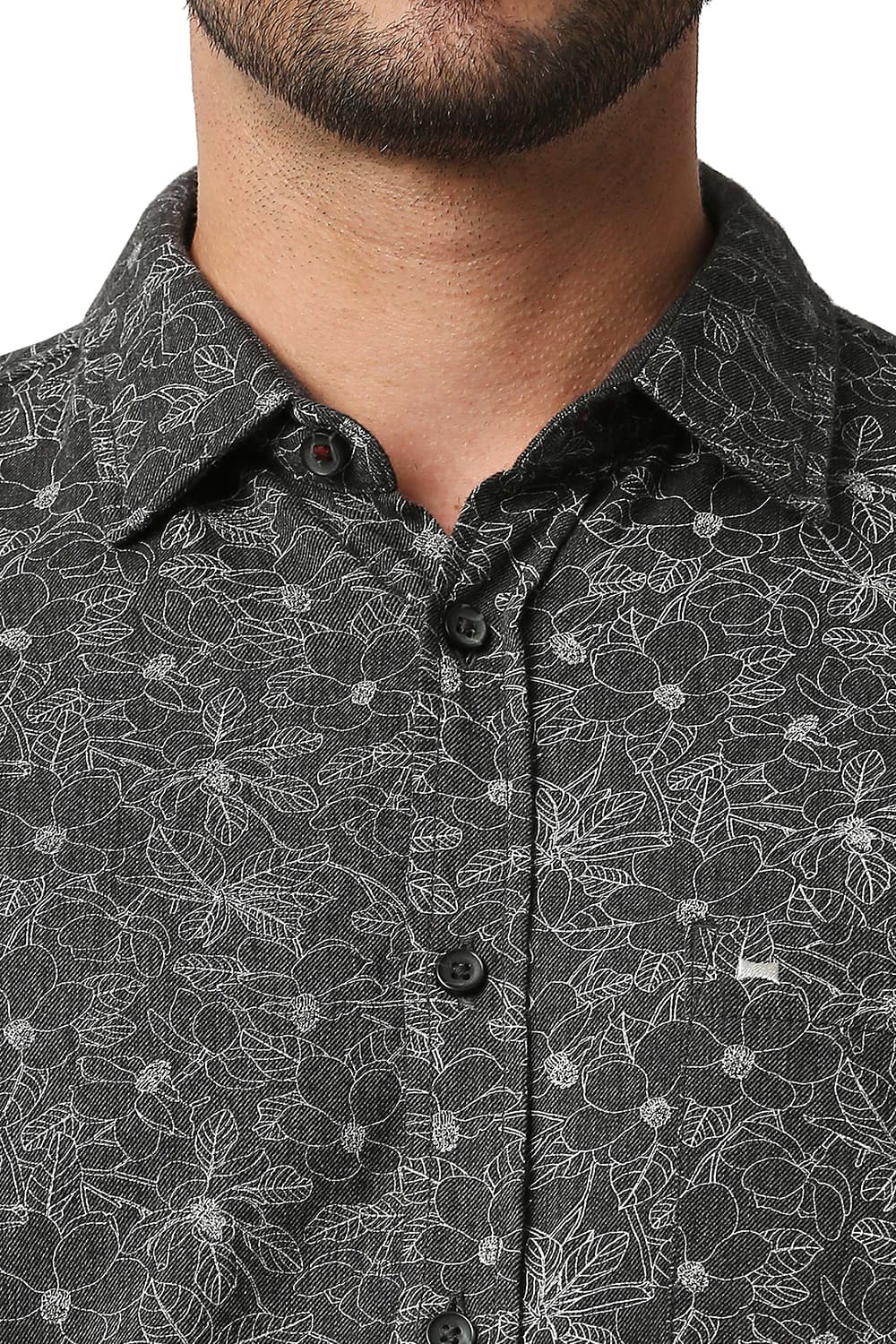 BASICS SLIM FIT MELANGE PRINTED HALFSLEEVES SHIRT