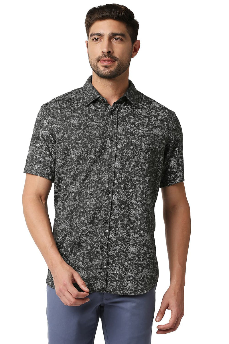 BASICS SLIM FIT MELANGE PRINTED SHIRT