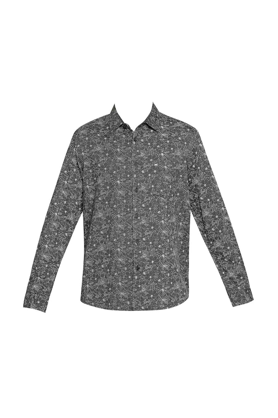 BASICS SLIM FIT SAGE GREY MELANGE PRINTED SHIRT