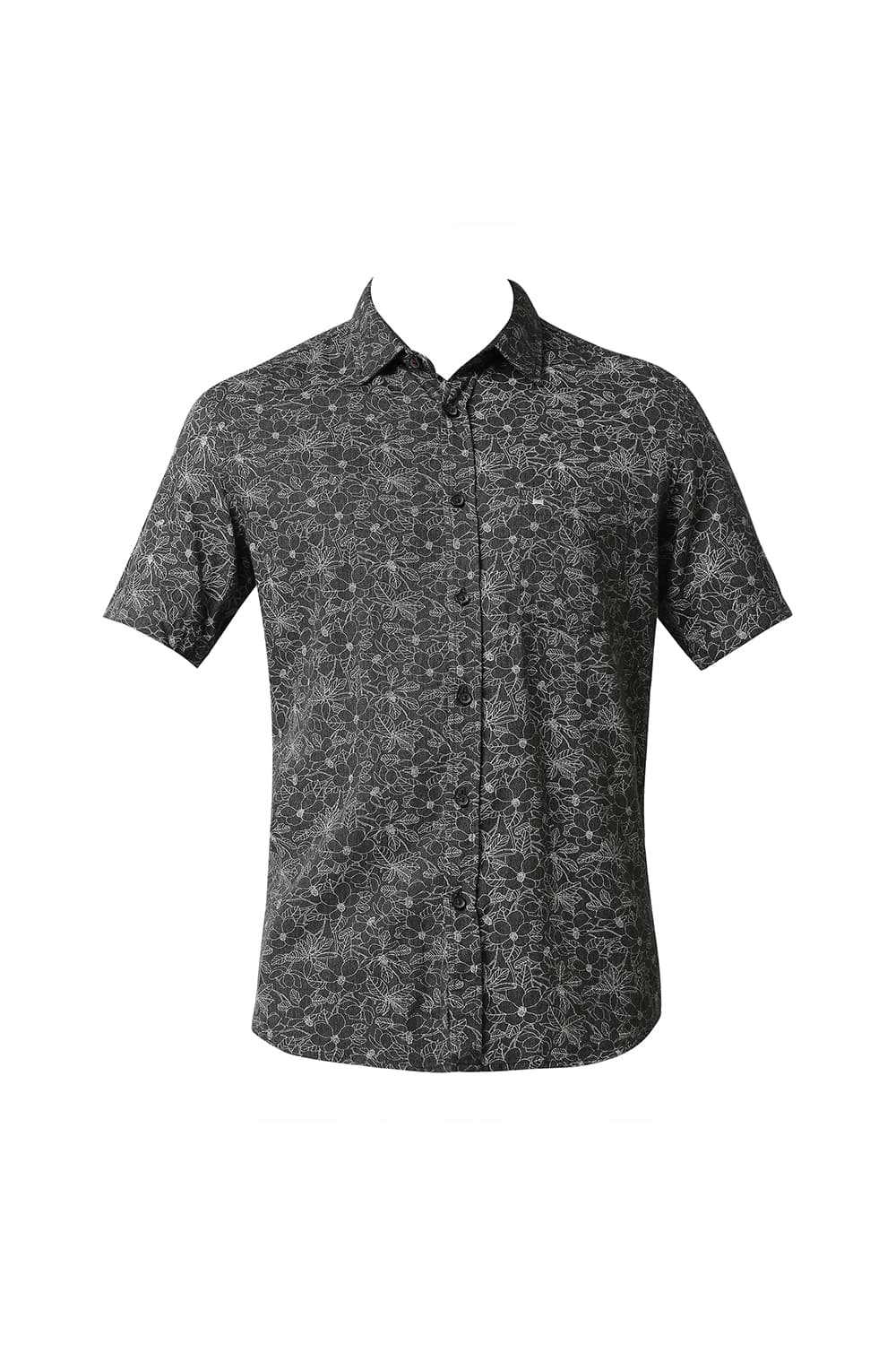 BASICS SLIM FIT MELANGE PRINTED HALFSLEEVES SHIRT