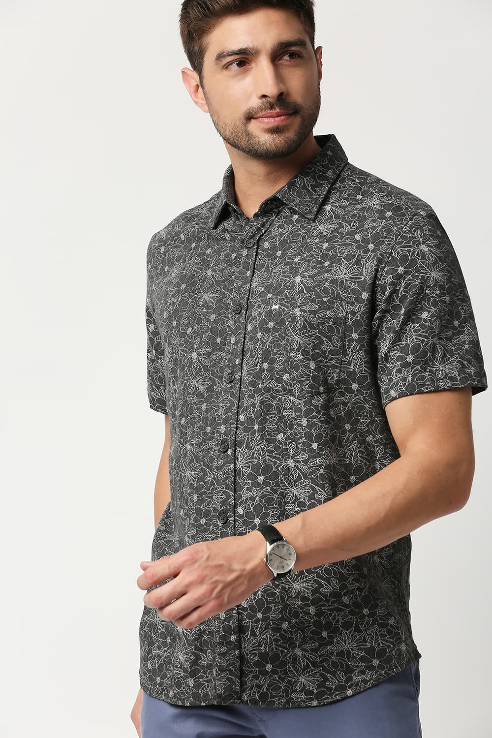 Slim Fit Melange Printed Halfsleeves Shirt