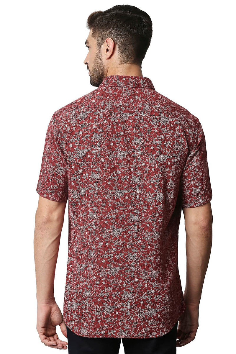 BASICS SLIM FIT MELANGE PRINTED HALFSLEEVES SHIRT