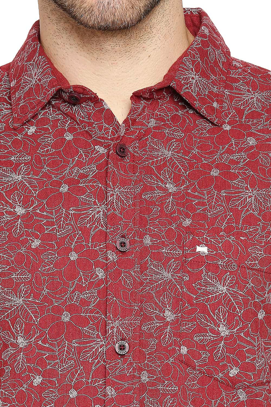 BASICS SLIM FIT MAHOGANY BRICK MELANGE PRINTED SHIRT