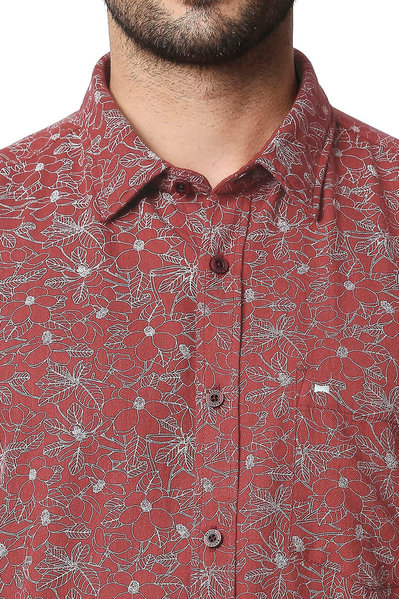 BASICS SLIM FIT MELANGE PRINTED HALFSLEEVES SHIRT