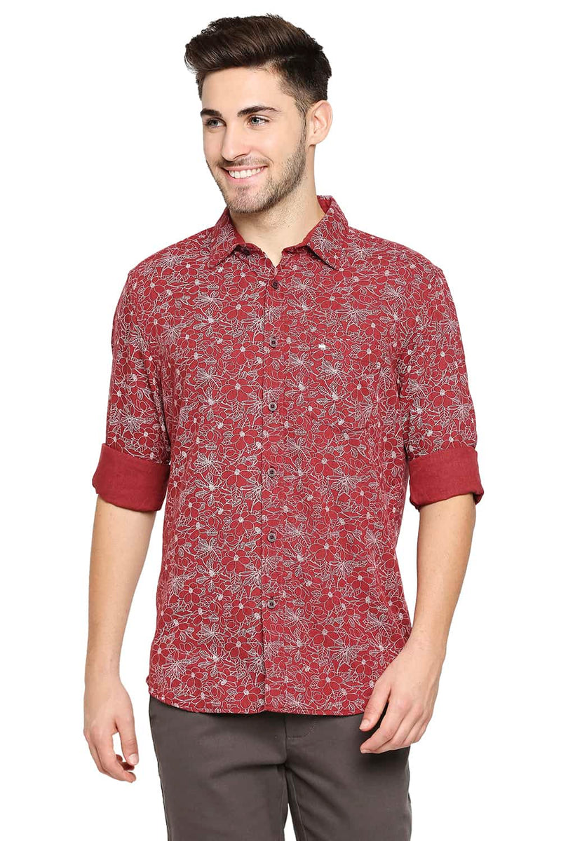 BASICS SLIM FIT MELANGE PRINTED SHIRT