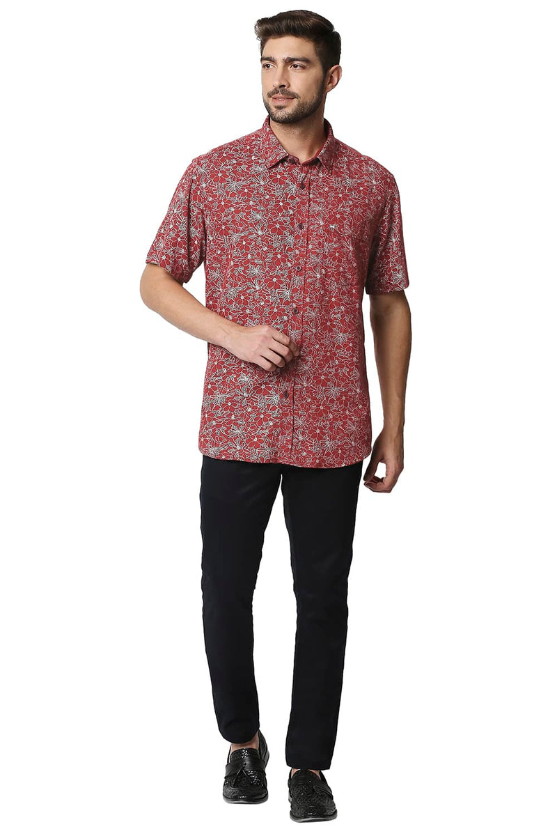 BASICS SLIM FIT MELANGE PRINTED HALFSLEEVES SHIRT