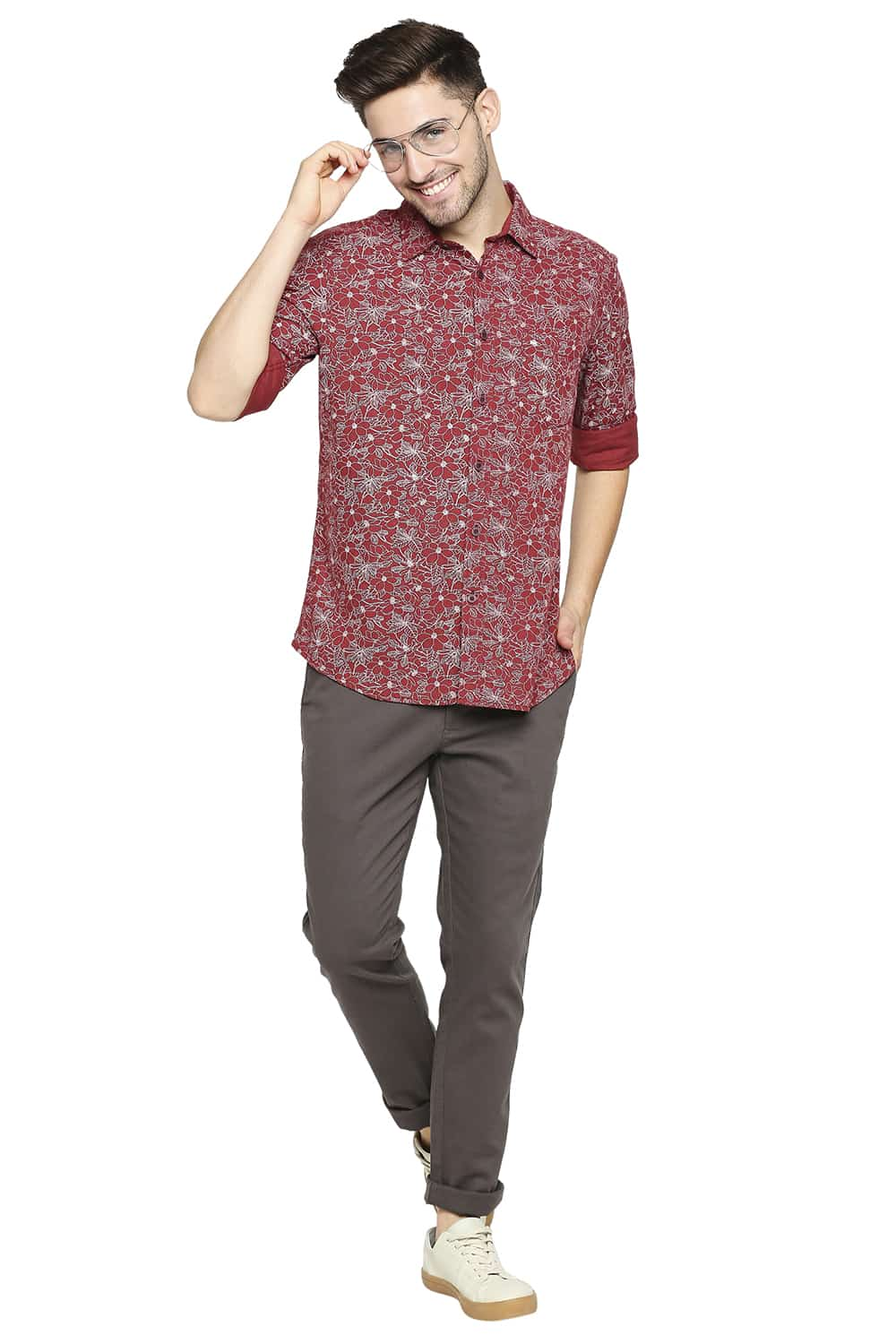 BASICS SLIM FIT MELANGE PRINTED SHIRT