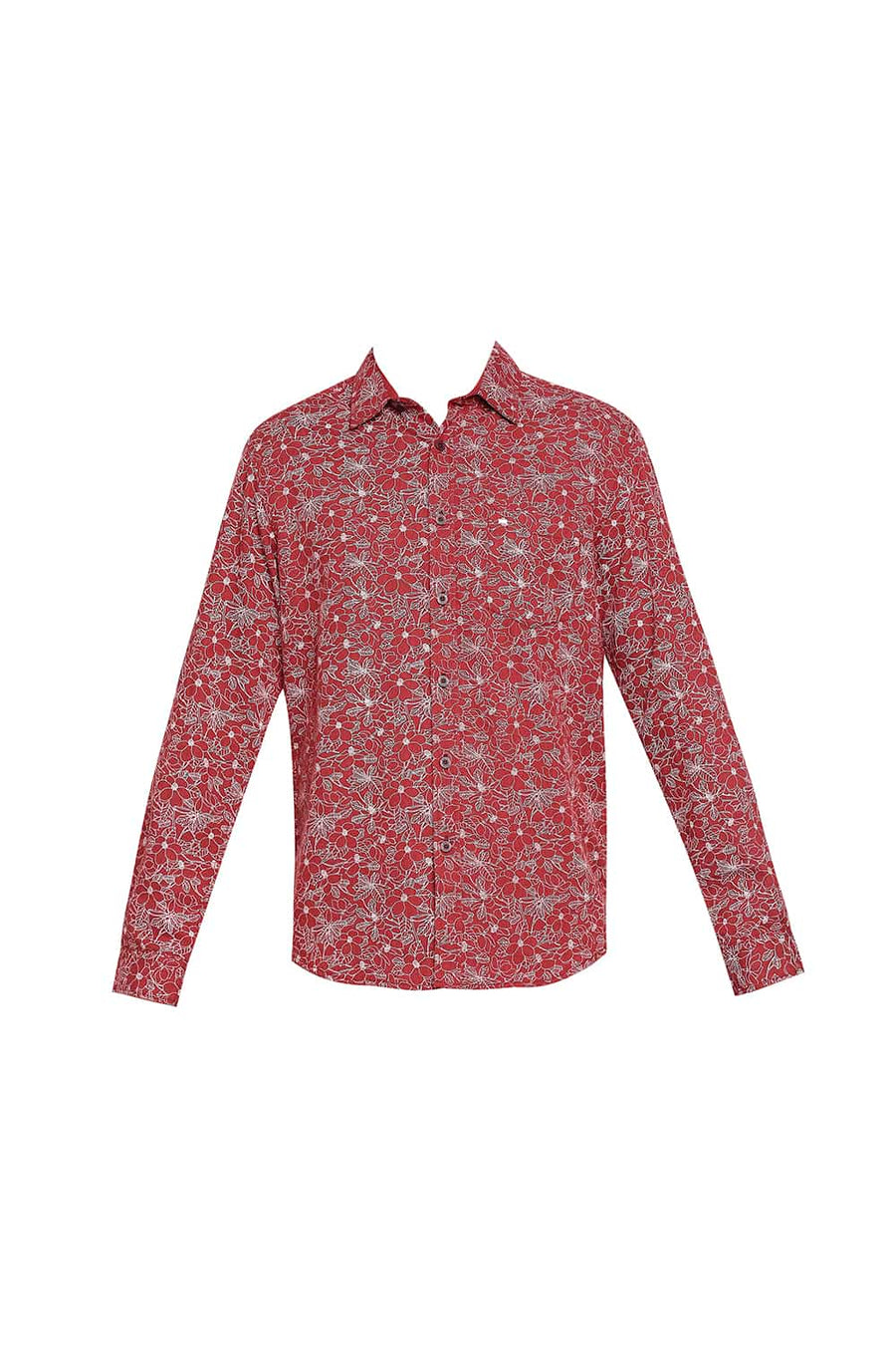 BASICS SLIM FIT MAHOGANY BRICK MELANGE PRINTED SHIRT
