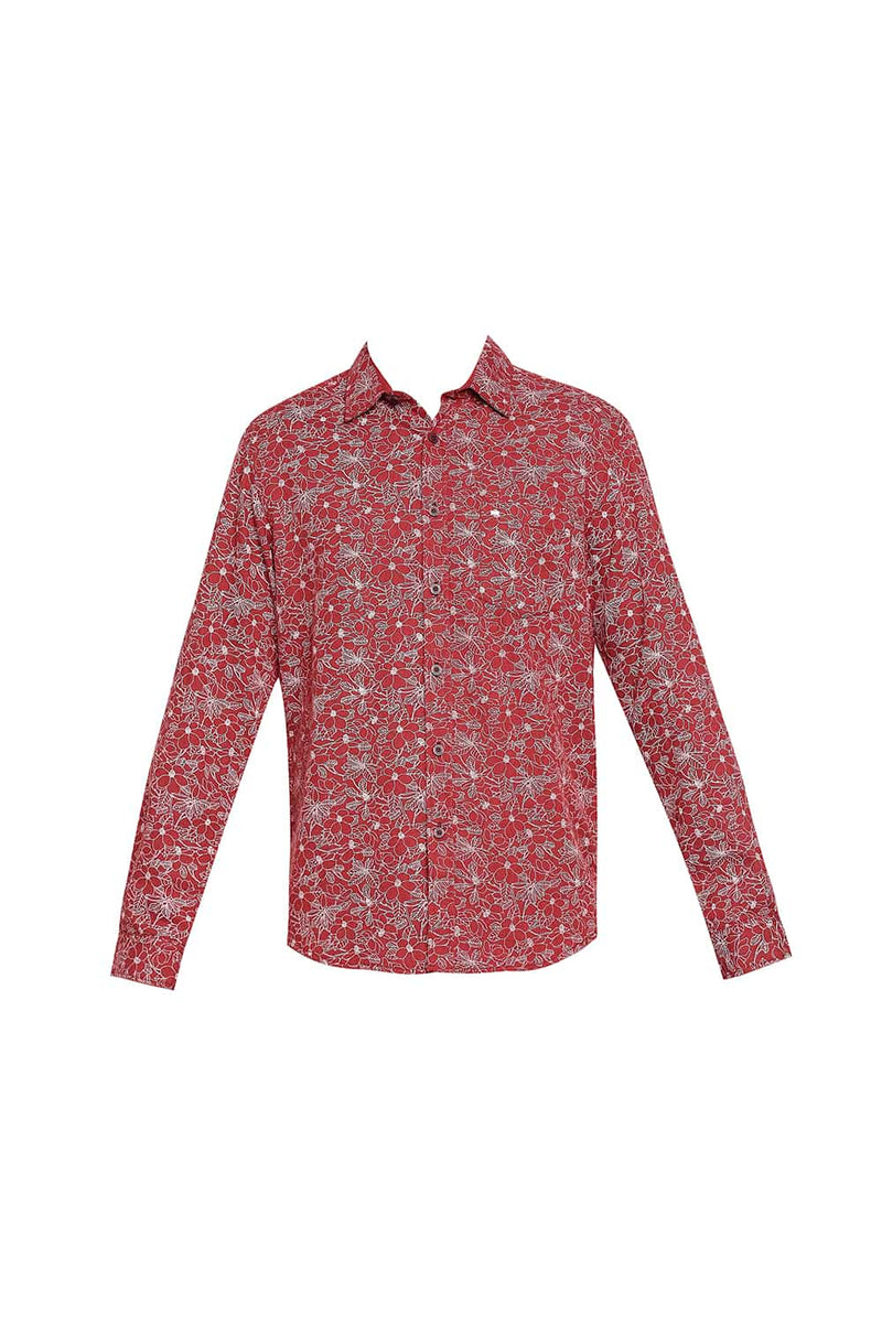 BASICS SLIM FIT MELANGE PRINTED SHIRT