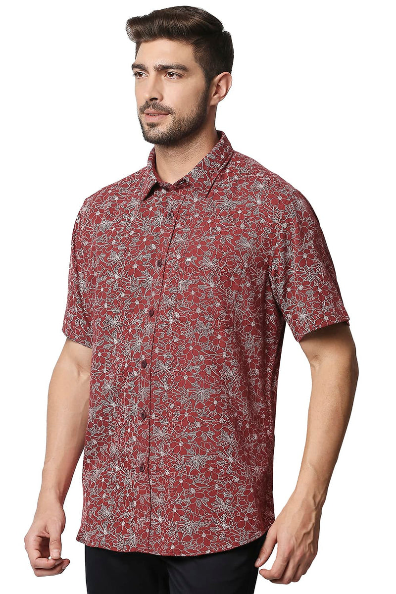 BASICS SLIM FIT MELANGE PRINTED HALFSLEEVES SHIRT