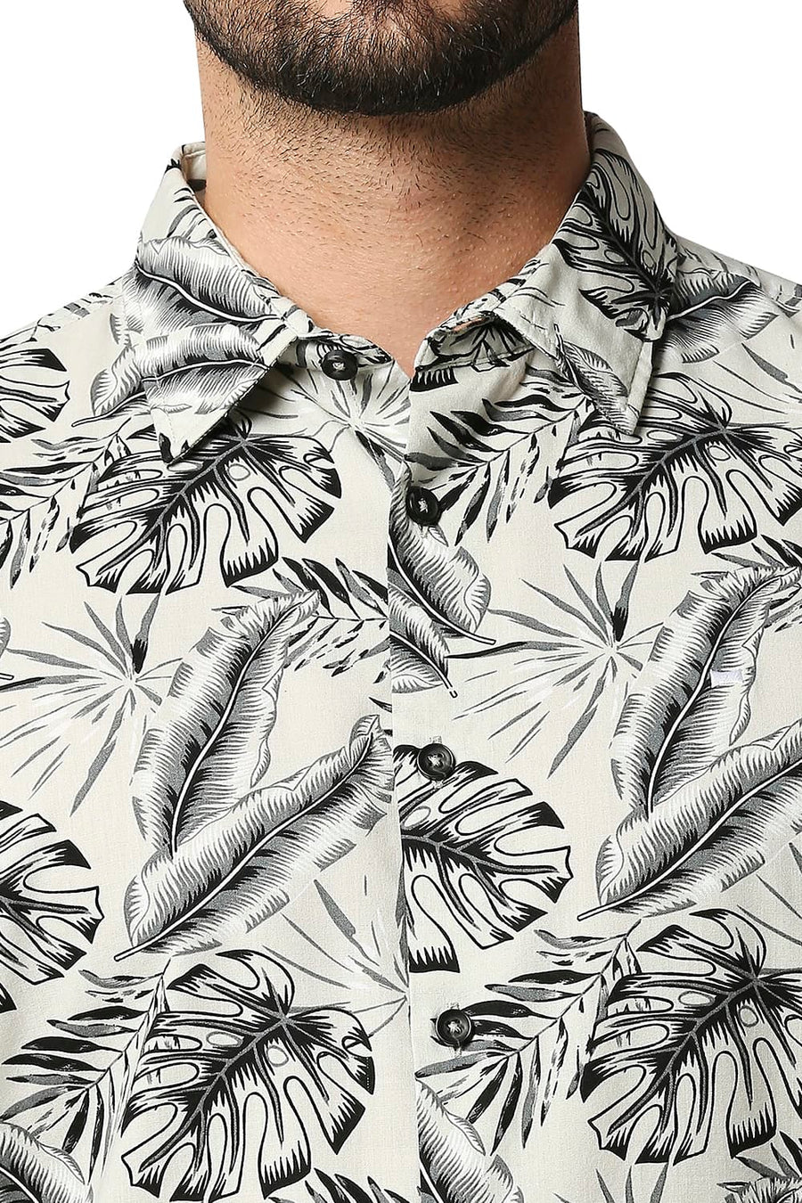 BASICS SLIM FIT WHISPER GREEN COTTON VISCOSE PRINTED SHIRT