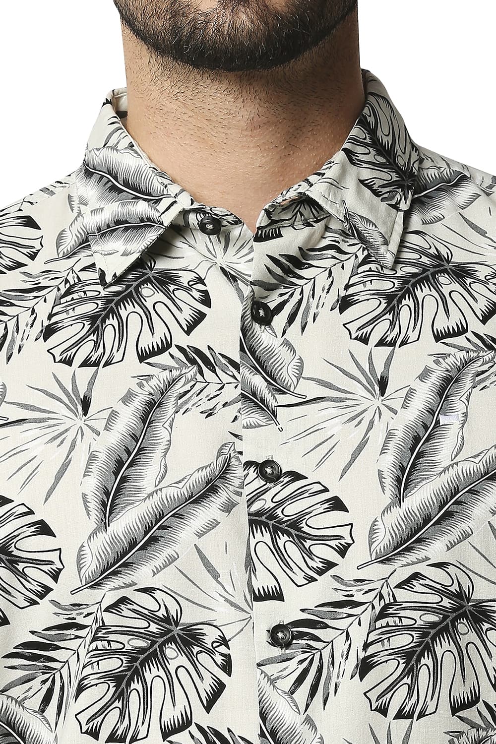 BASICS SLIM FIT COTTON VISCOSE PRINTED SHIRT