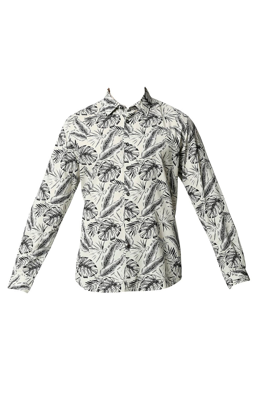 BASICS SLIM FIT WHISPER GREEN COTTON VISCOSE PRINTED SHIRT